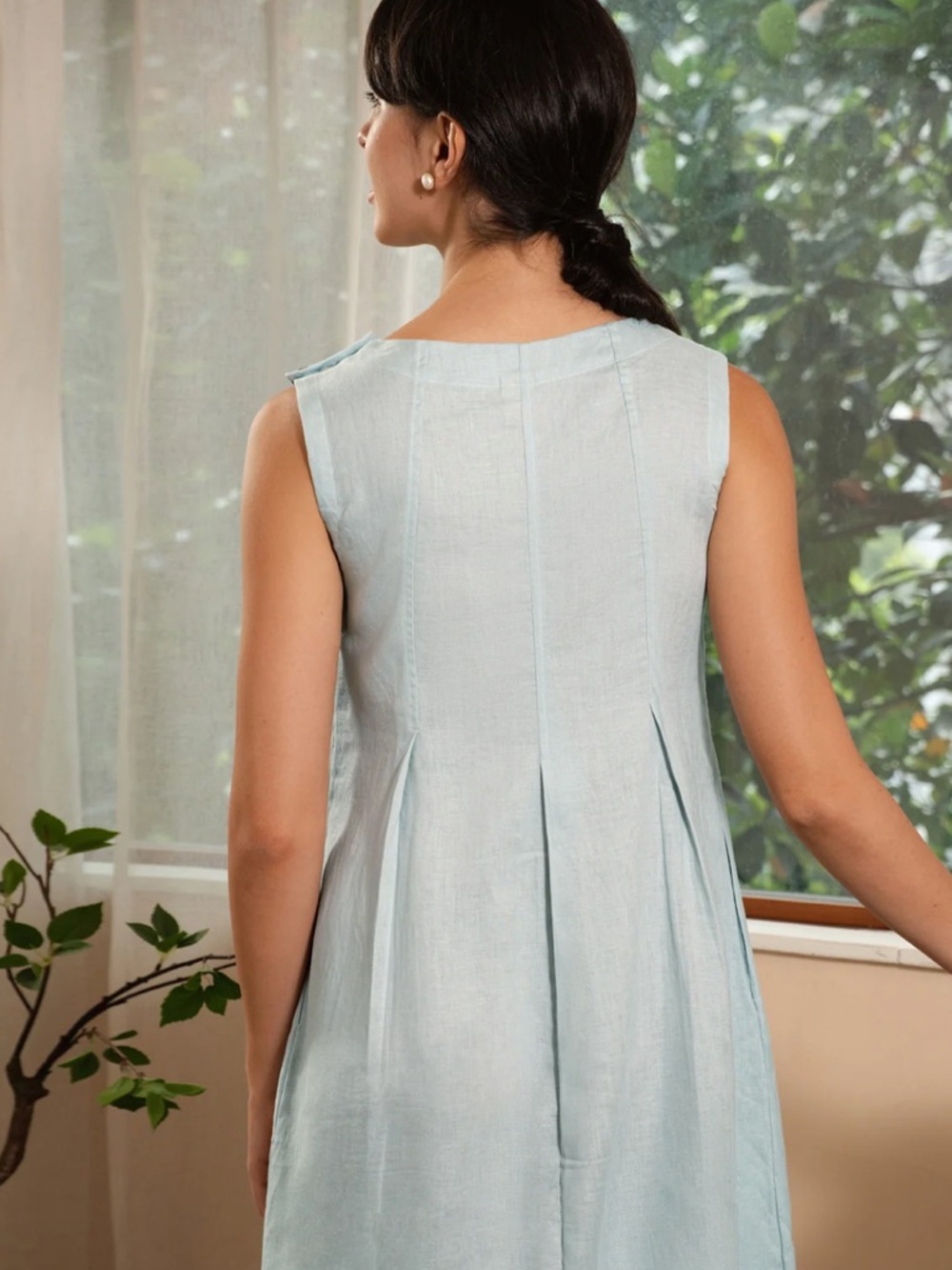 NWT Lintico Linen Dress Women's FREYA aqua Lagenlook Sz L - Picture 3 of 8